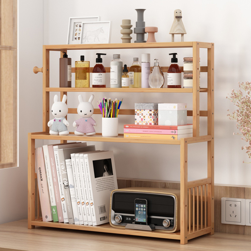 Bamboo bookshelf storage rack simple seasoning rack multi-layer oil, salt, sauce and vinegar storage rack space-saving punch-free