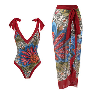 European and American Holiday New Style Swimsuit Women's Tight Slim Retro Foreign Trade Strap Swimsuit suit Chiffon Long Dress