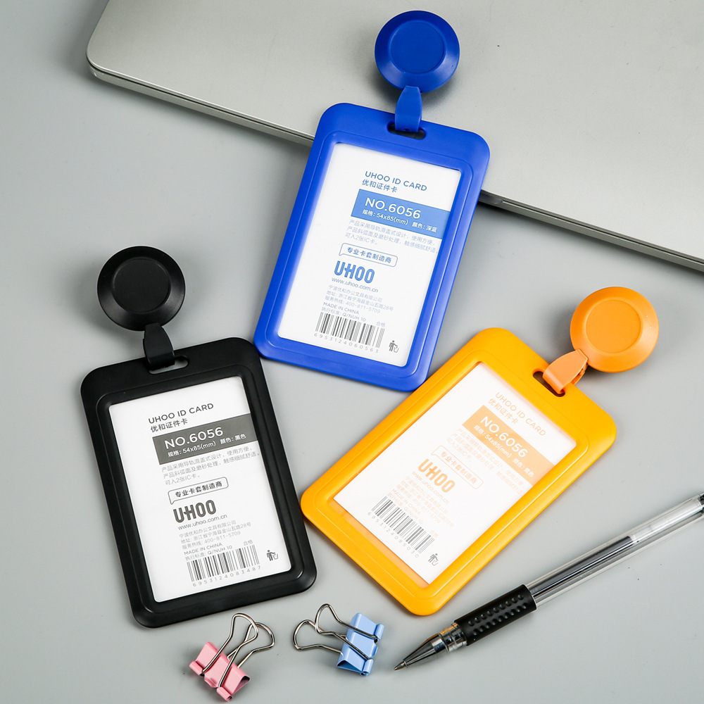Youhe 6792 back clip easy-pull buckle badge student plastic meal card ID card holder pull retractable buckle badge