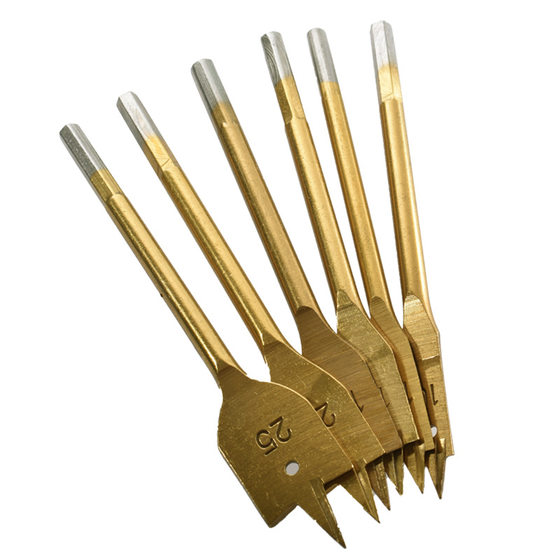 Three-pointed woodworking flat drill 10-25mm woodworking hole opener 6PCs suit hexagonal handle titanium-plated wood drilling bit