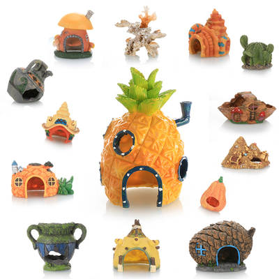 Fish Tank Landscape Pineapple House Avoidance Cave Spongebob's Home Fish Tank Decoration Cartoon Ornaments Fish and Shrimp Avoidance House