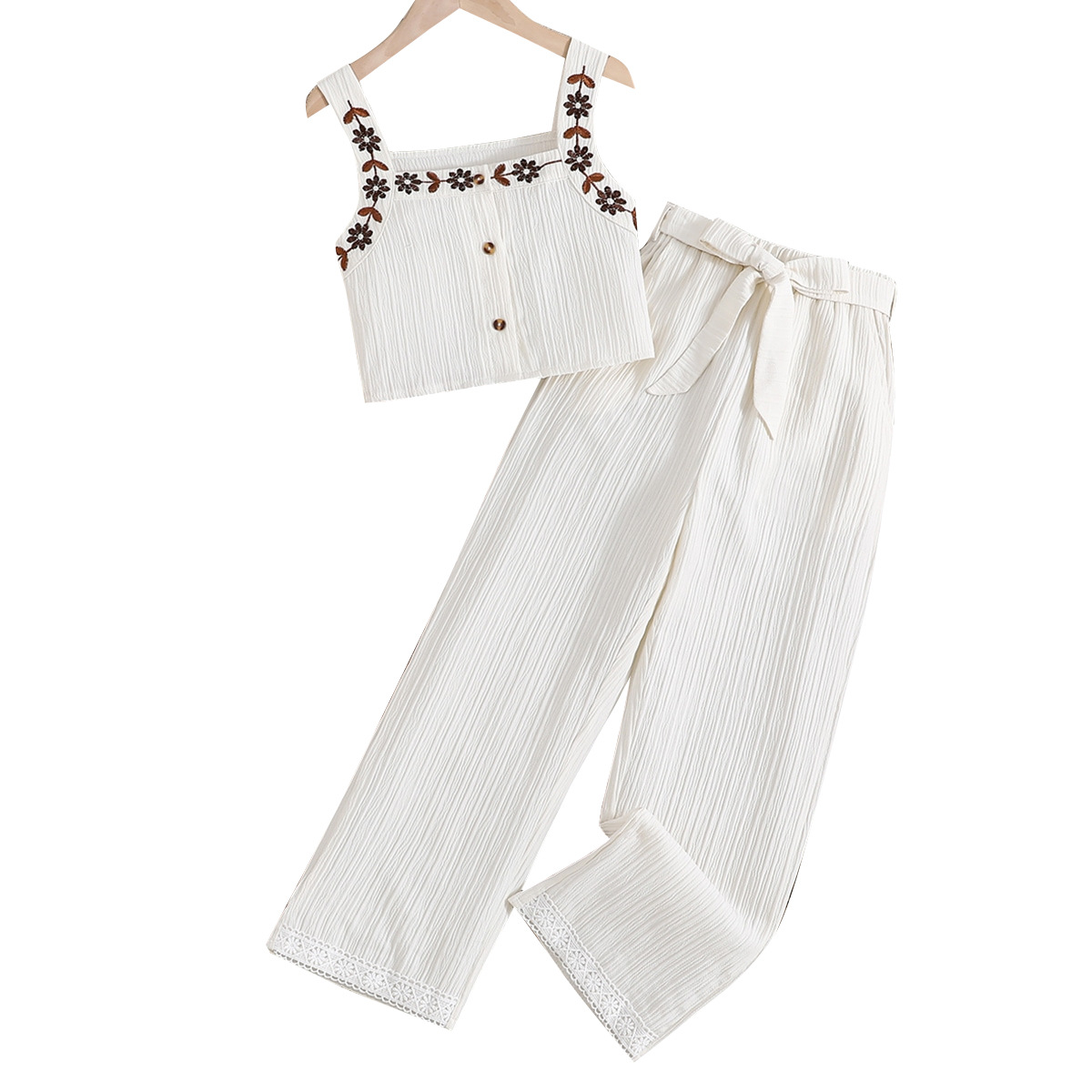ins cross-border children's clothing French short strap floral vest casual pants girls suit Amazon children's clothing fashion