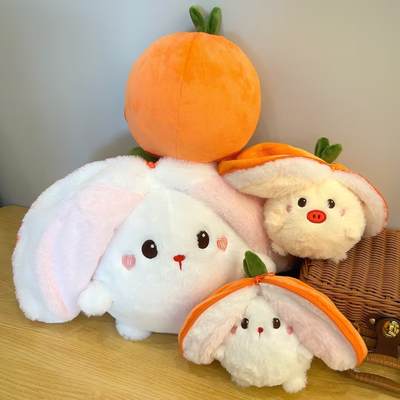 Tiktok good Persimmon adult rabbit cute fruit transformation strawberry rabbit piglet Persimmon smooth plush toy pillow doll