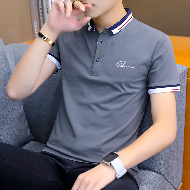 in stock lapel Lycra cotton short sleeve T-shirt men's Polo shirt embroidery foreign trade men's top clothing manufacturers wholesale