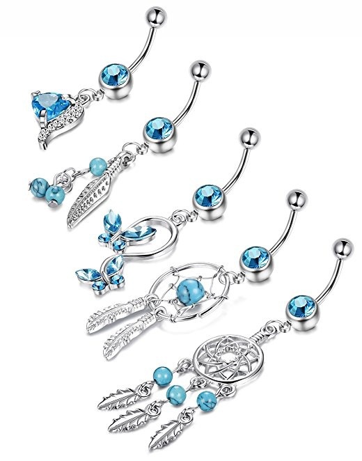 AliExpress Amazon blue Dreamcatcher butterfly zircon navel ring heart-shaped navel buckle piercing body jewelry