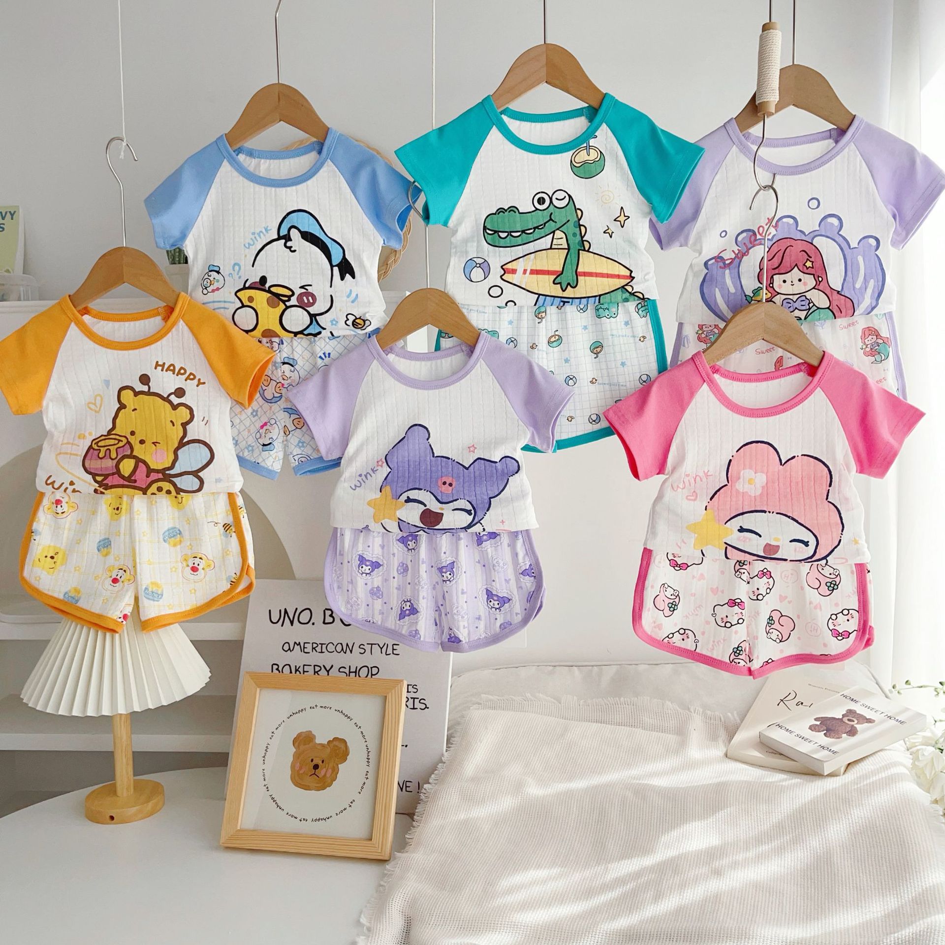 23 children's clothing new [breathing Cotton] summer children's short sleeve suit cartoon casual shorts sports kindergarten