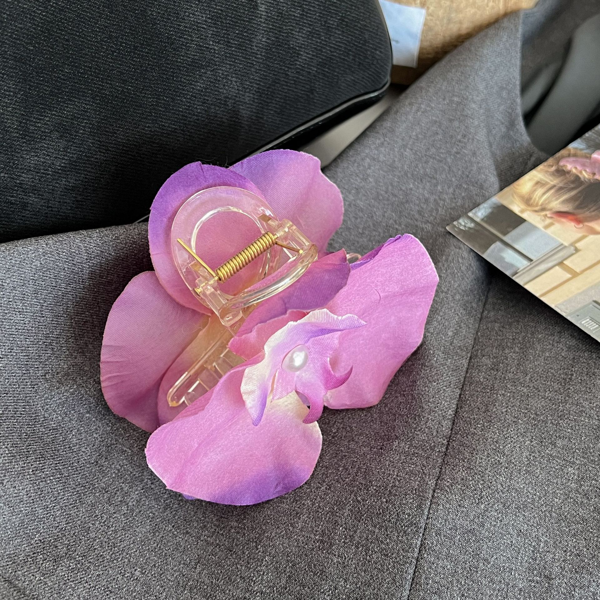 Sweet Phalaenopsis Ribbon Grab Clip Simulation Flower Hair Grab Side Clip Orchid Temperament Sense Super Fairy Head Jewelry_voghion.com