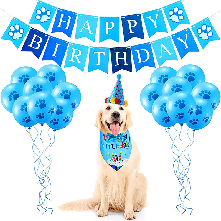Pet Birthday Party Banner Flag Birthday Hat Dog Claw Balloon Spit Towel Bow Tie Pet Cross-border Props