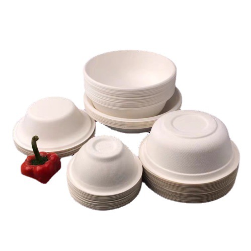 Disposable Pulp Bowl Round Degradable Paper Bowl Household Outdoor Noodle Bowl Thickened BBQ Hot Pot Bowl Seasoning Bowl