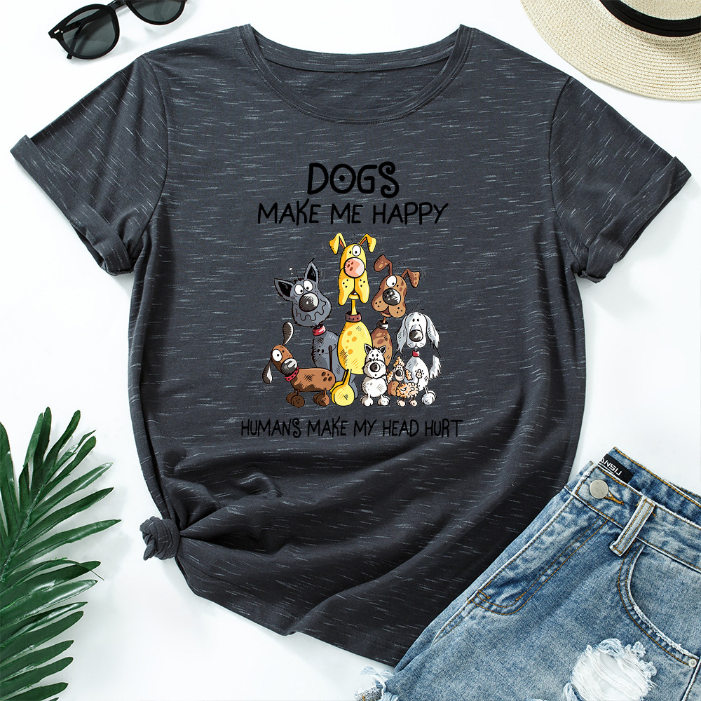 Spot wish Amazon foreign trade European and American women's dog general mobilization printing loose round neck short sleeve t-shirt women