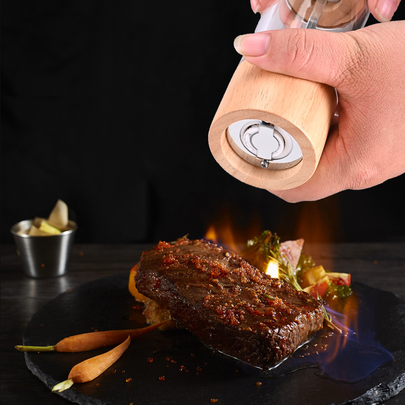Oak Cylindrical Manual Grinder Transparent Pepper Mill Salt Grinding Ceramic Core Multi-use Seasoning Bottle Kitchen Tools