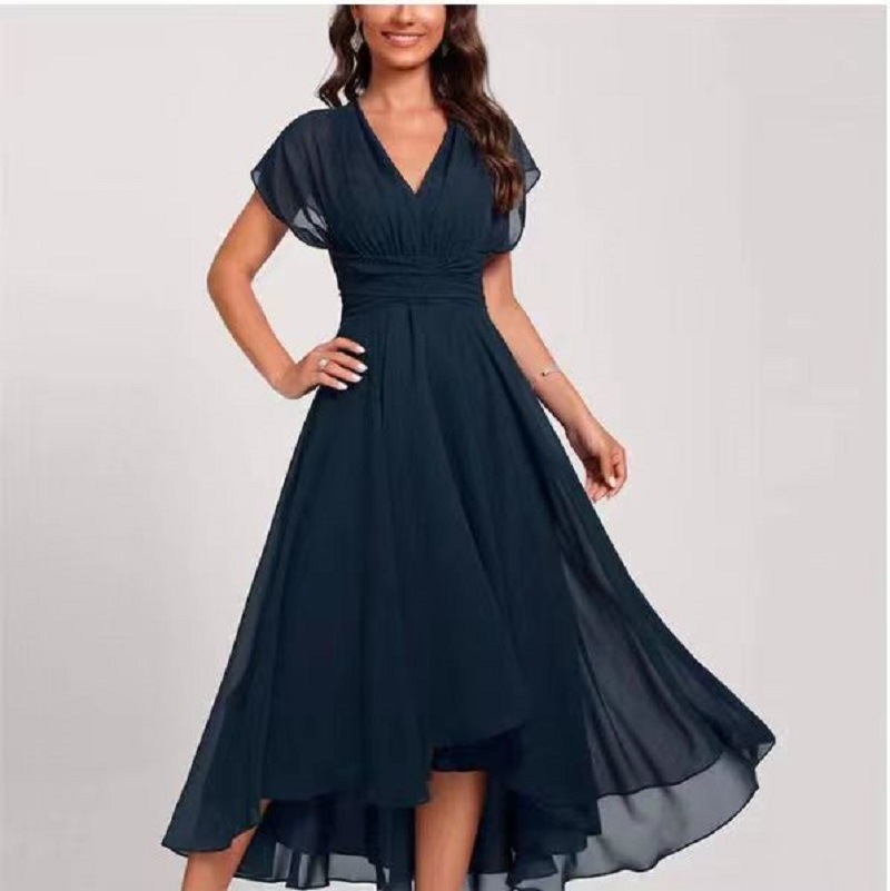 2023 Women's summer new for Amazon independent station European and American fashion chiffon stitching V-neck women's dress