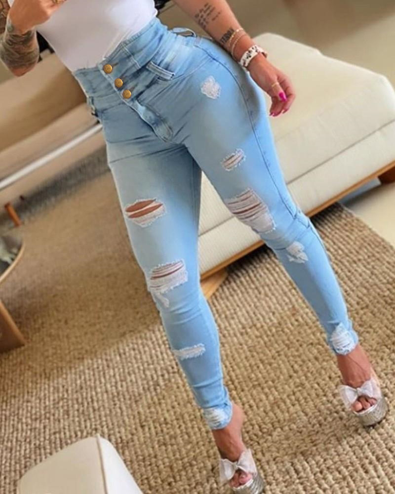 Factory spot 2023 European and American style American style high waist distressed ripped jeans women's personalized trendy leggings