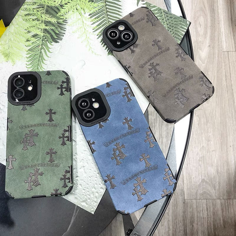 適用翻毛皮蘋果15手機殼潮牌克羅心iPhone12Pro十字架11軟套男士