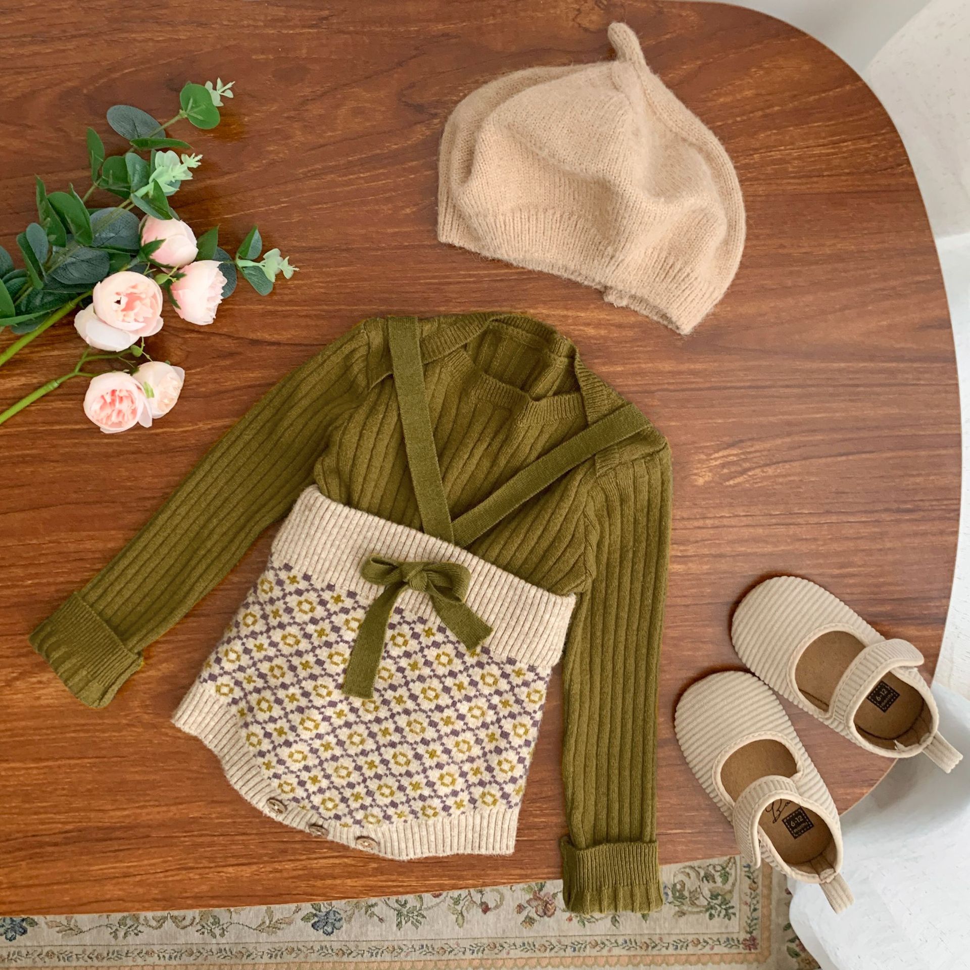 2023 Baby Clothes Spring and Autumn Baby Girl's ins Style Knitted Strappers Suit Baby Girl's Autumn Suit Going Out