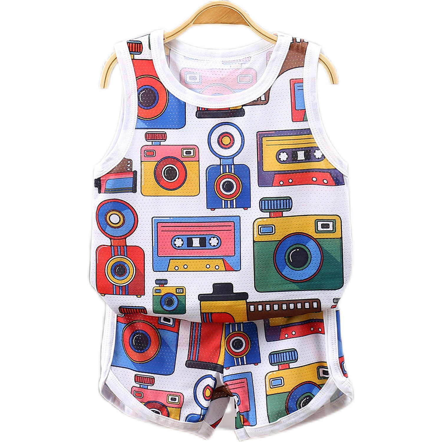 Children's summer sleeveless suit quick-drying clothes boys home clothes girls vest suit mesh Hollow children's clothing wholesale