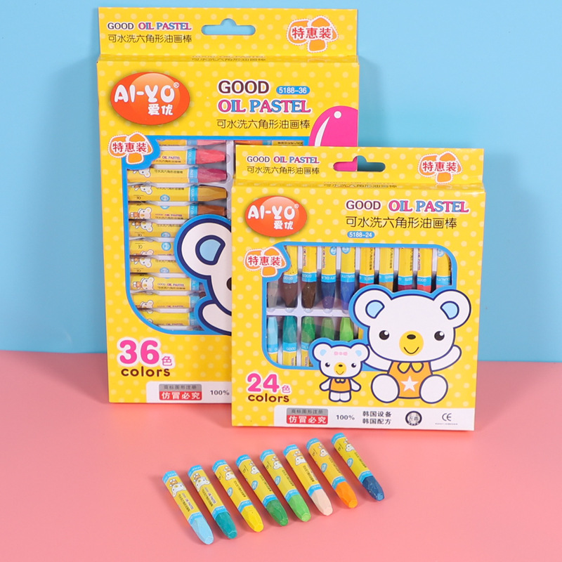 Cartoon color 12 color oil painting stick six angle painting brush graffiti crayon oil chalk children's art supplies stationery