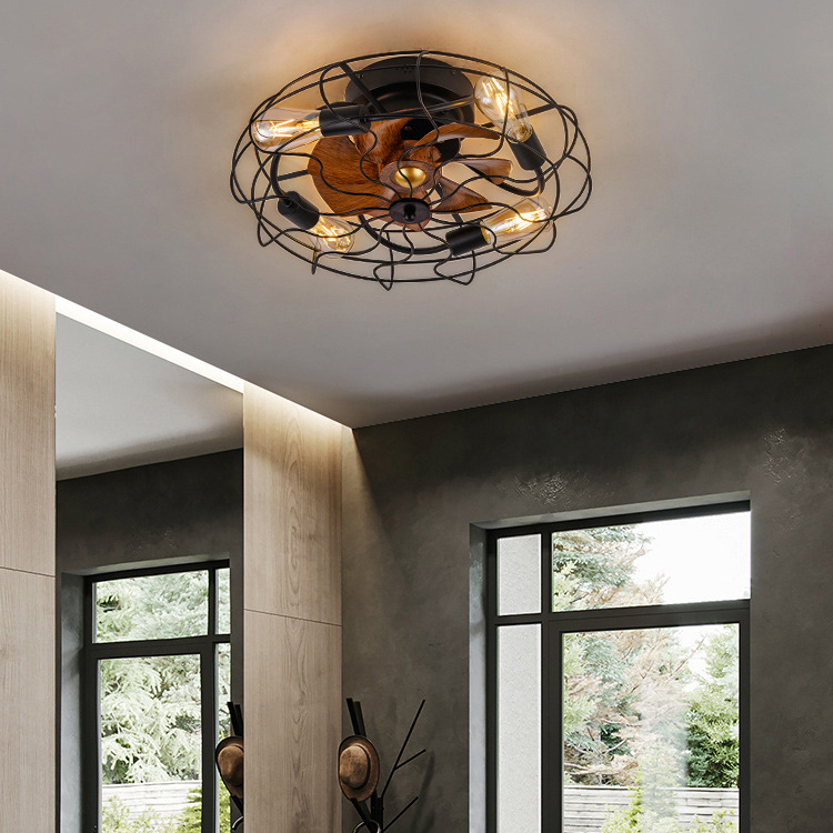 Cross-border ceiling fan lamp industrial wind bedroom restaurant Home ceiling fan lamp low floor simple living room fan lamp wholesale