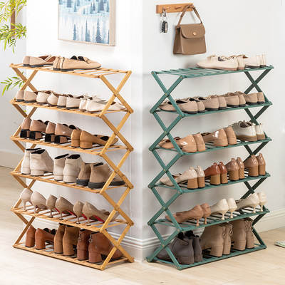 Shoe Rack Folding Multi-layer Simple Household Economical Shelf Dormitory Door Storage Rack Installation-free Bamboo Shoe Cabinet