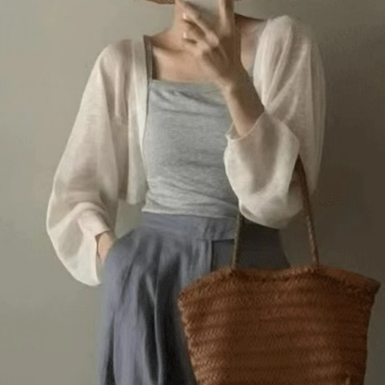 French style small waistcoat ice silk knitted sunscreen cardigan women's thin shawl summer with suspender skirt outer top blouse
