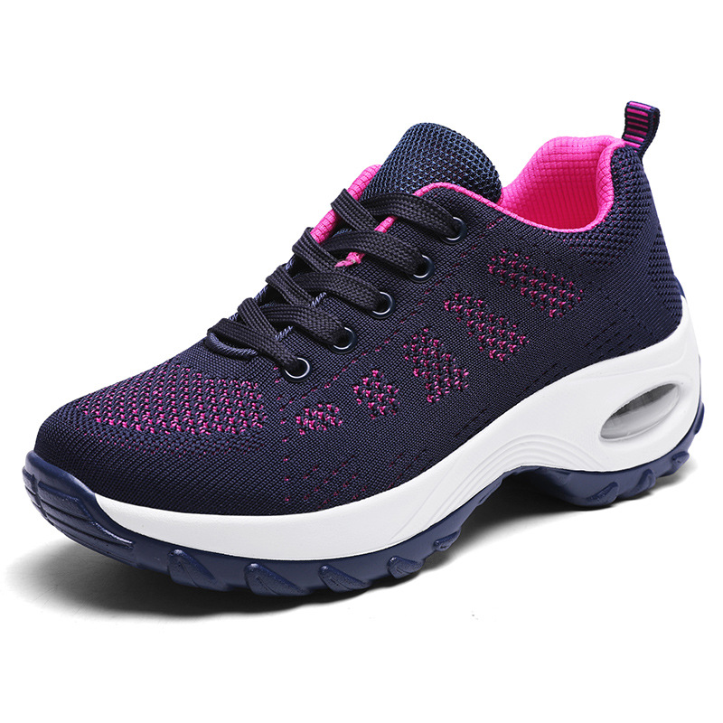 Cross-border 44 Size Women's Shoes Spring and Autumn New Front Lace-up Casual sneaker Height Increasing Air Cushion Shoes Wedge Shoes Rocking Shoes for Women