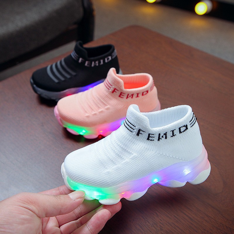 Cross-border new men's and women's children's shoes LED light shoes bright light shoes fly woven sneakers overshoes luminous fishing silk socks shoes
