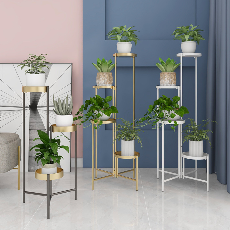Nordic wrought iron plant stand minimalist Instagram light luxury plant greenery artificial flower shelf indoor living room multi-layered rack