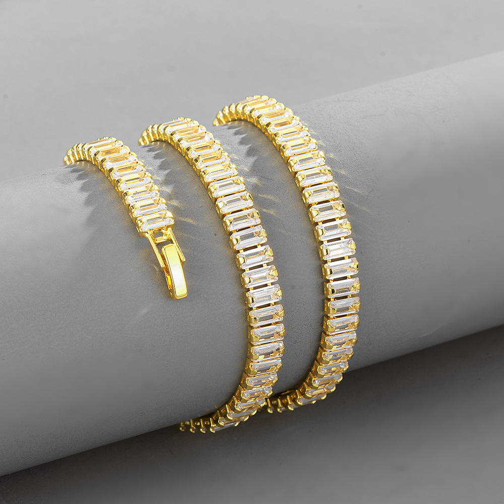 Europe and the United States new factory direct inlaid with zirconium rectangular zircon cold wind Cuban chain women's necklace fashion products
