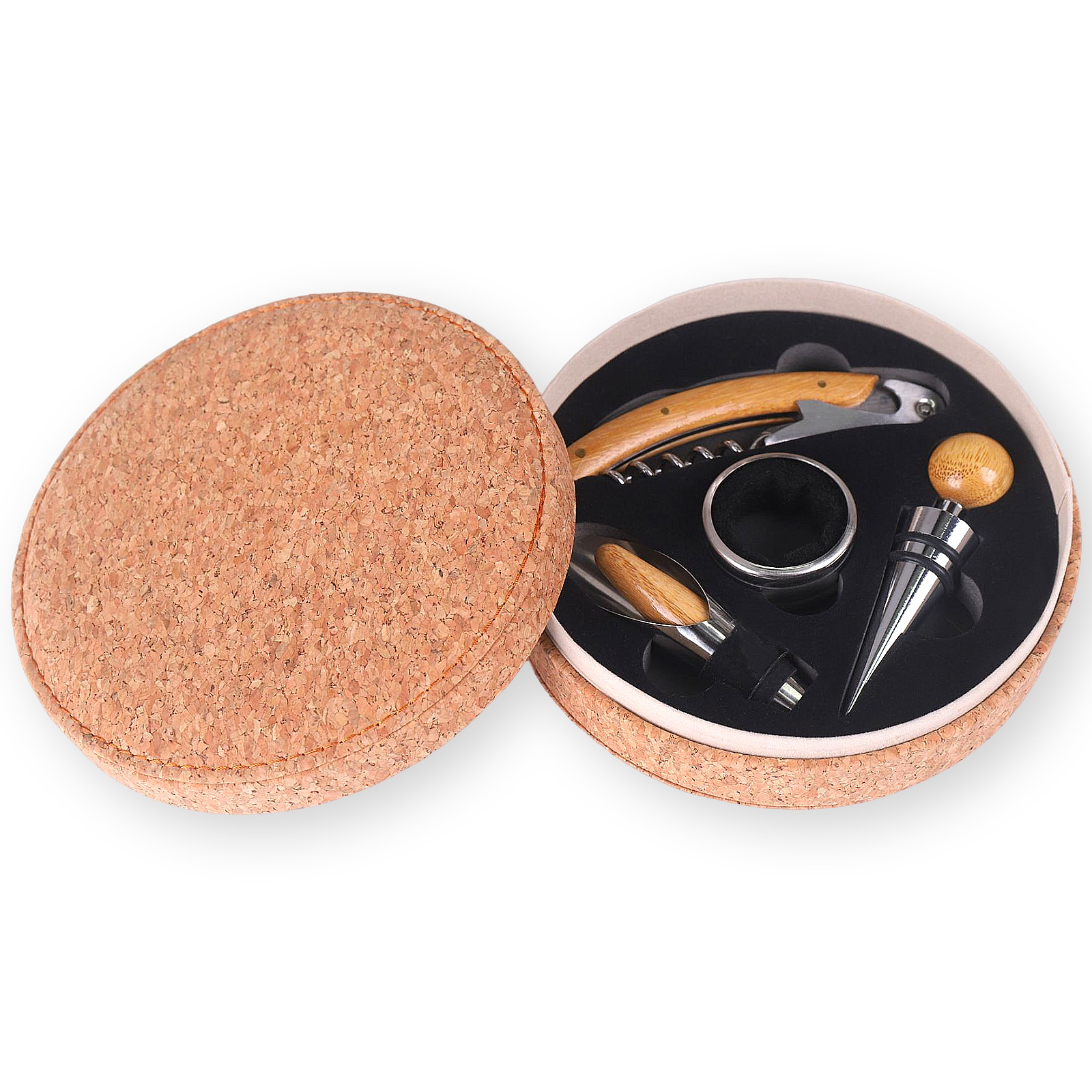 Cross-border upgrade multi-functional wine bottle opener suit wine bamboo round box gift box manufacturers direct supply in stock