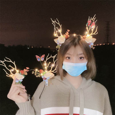 New Luminous Elk Christmas Holiday Antler Headband Luminous Headwear Fairy Photo Props Headwear Factory Outlet