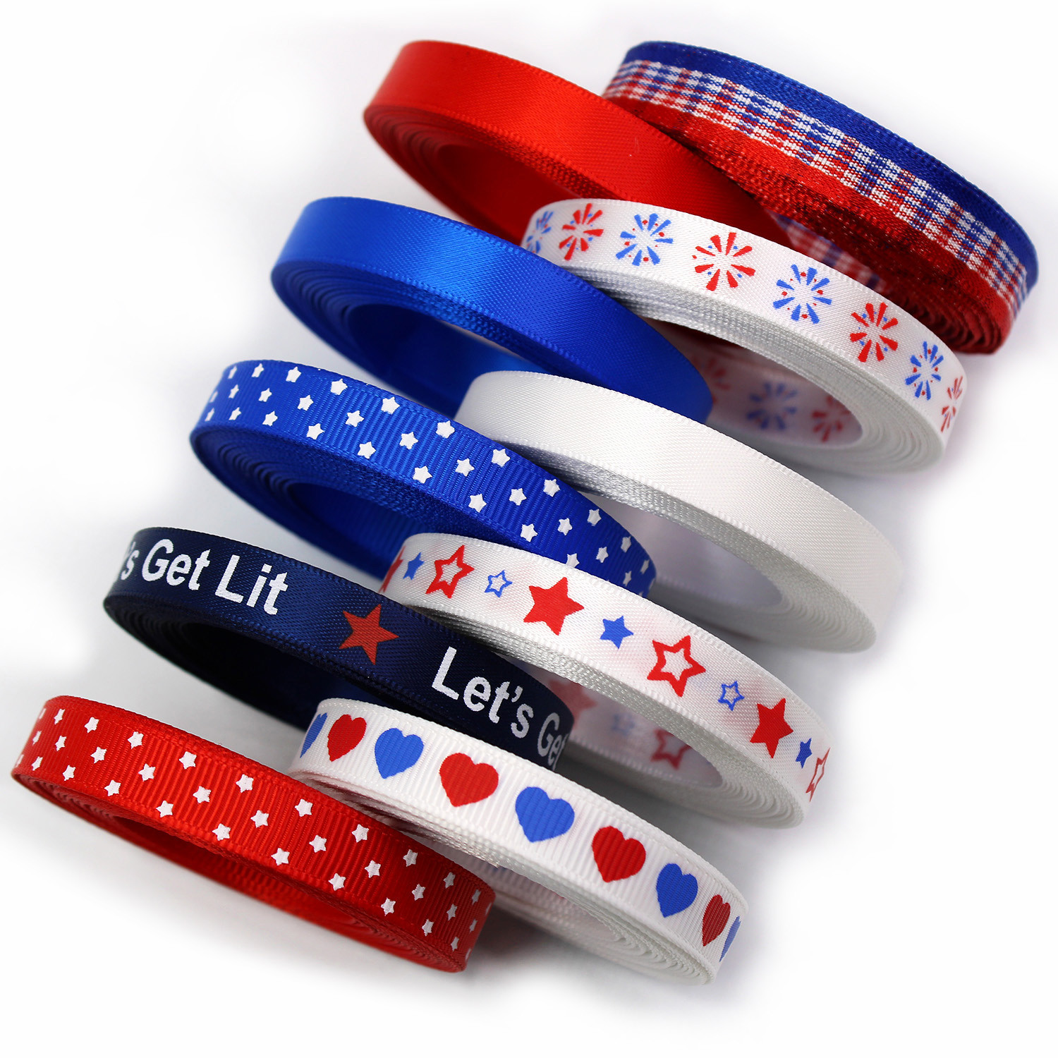 Cross-border 10mm American Star Ribbon Swallowtail Bow Hair Circle Independence Day National Day Hair Accessories Double Ribbon