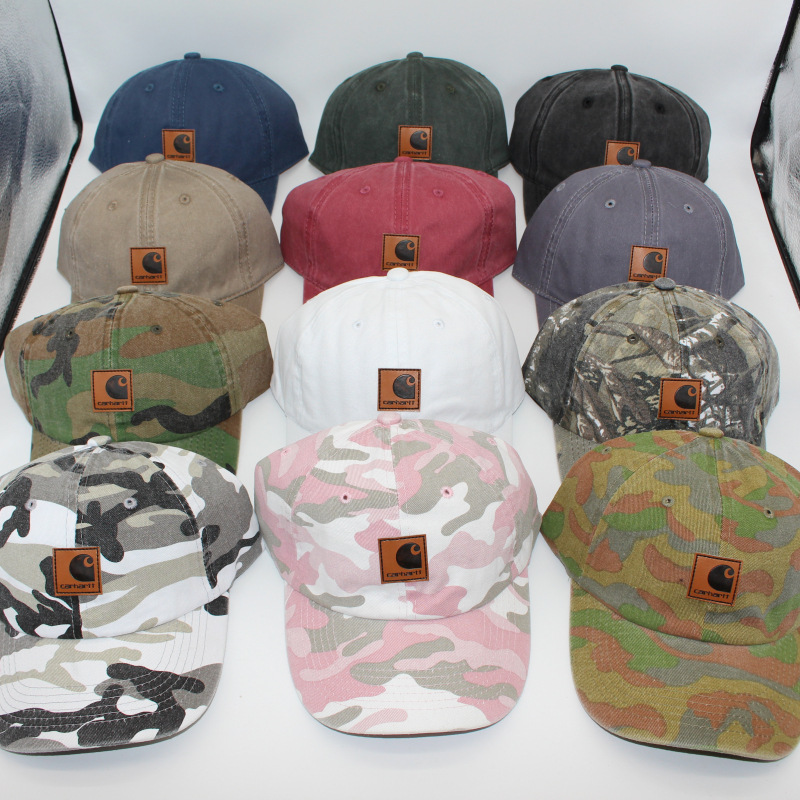 Washed distressed leather label baseball cap