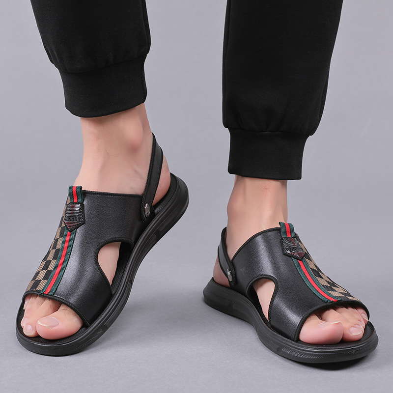 Sandals Men's 2023 Summer New Casual Soft-soled Beach Shoes Dual-purpose Leather Breathable Non-slip Outer Wear Men's Trendy Shoes