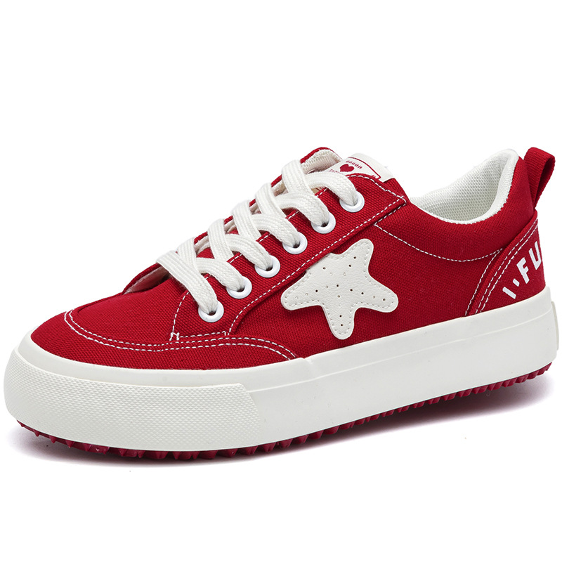 White Canvas Shoes Women's 2023 New Arrival Spring and Autumn ulzzang All-Match Niche Design Star Flat Skateboard Shoes