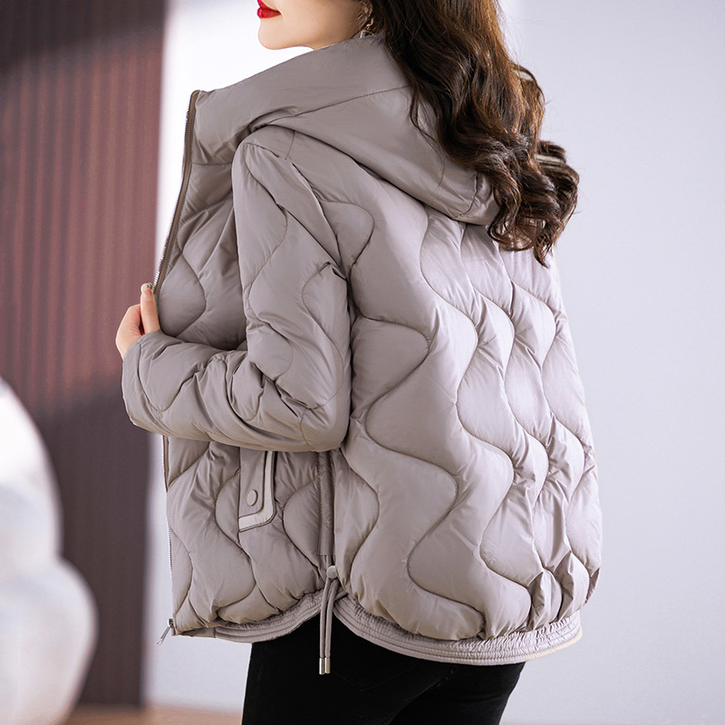 Cotton-padded women's short 2024 new bright face fashion western style slim thin hooded cotton-padded jacket women's cotton-padded jacket coat