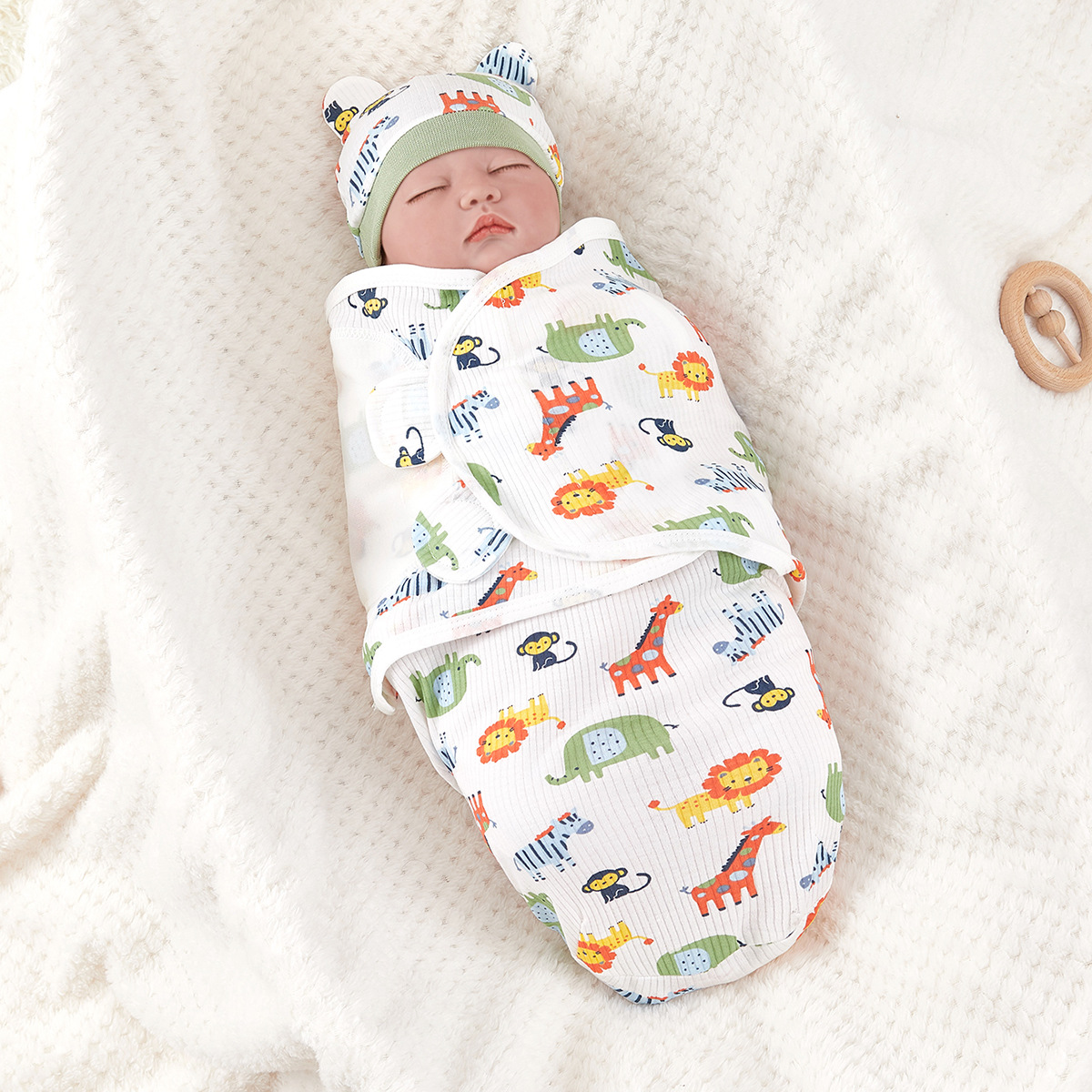 Newborn anti-shock swaddling cotton printed wrap towel spring and summer baby wrap cloth two-piece set baby anti-kick blanket
