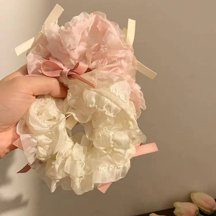 奶油甜心~芭蕾風絲帶蝴蝶結大腸發圈森系仙美高級感少女頭繩髮飾