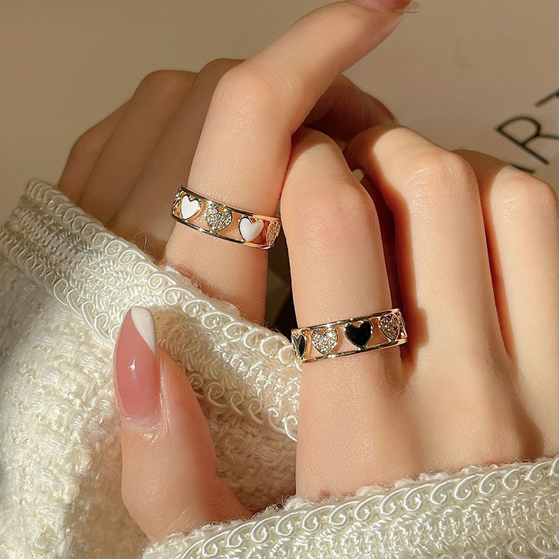 ins Style Ring Niche Women's Micro-inlaid Love Design Light Luxury Hollow Opening Ring Fine Advanced Sense Adjustable_voghion.com