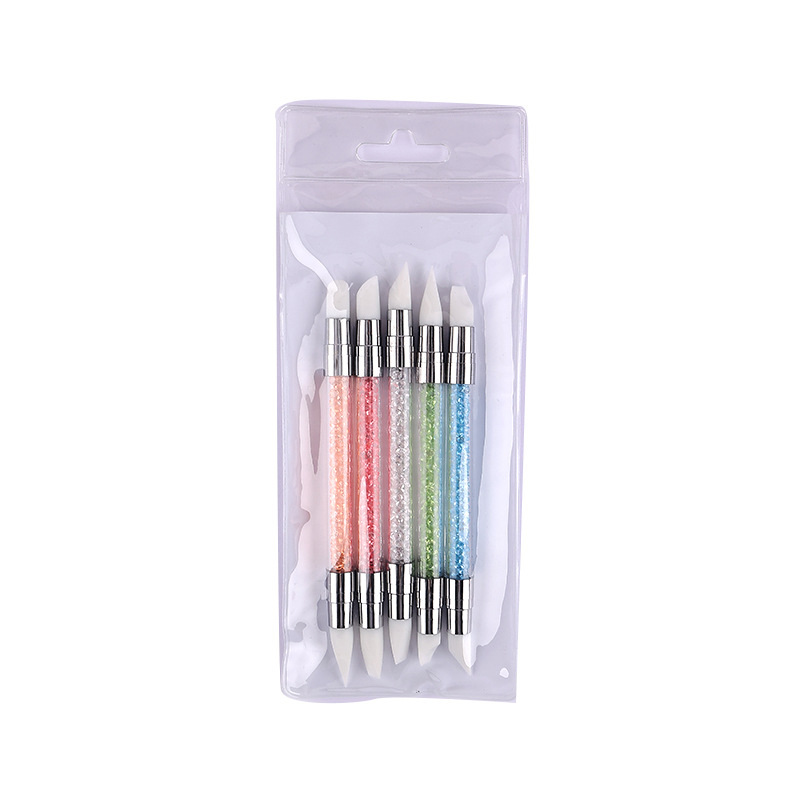 Nail silicone pen double head set double bevel cone pointed Halo gradient powder coated drill rod embossing painting pen