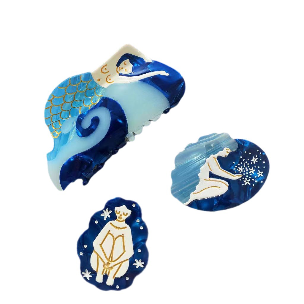 Avancerad sjöjungfru ättiksyraklämma personlig hårnål för flicka Luxemburg drömplanet hajklämma sidoklämma hårnål_voghion.com