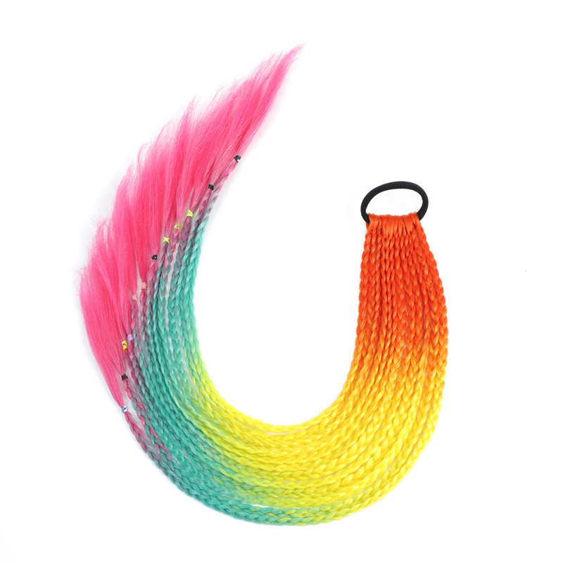 Gradient color braid three-strand braid dirty braid ponytail wig children cute cool braid colorful dirty braid fashion