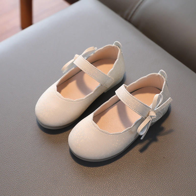 Girls' Round Toe Small Leather Shoes Fashion Children's Bow Princess Shoes Children's Soft Sole Comfortable Dance Shoes Korean Style