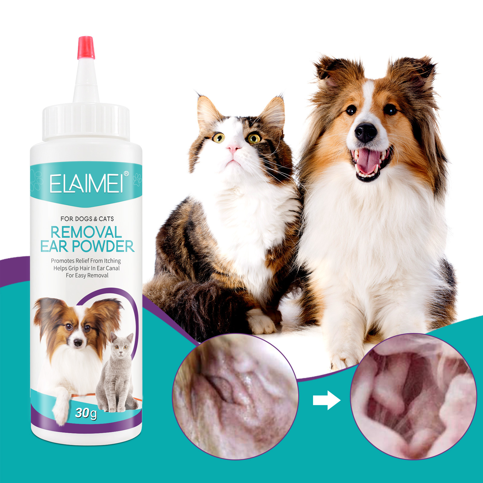 ELAIMEI painless ear pulling powder Dog Pet ear cleaning artifact ear washing powder ear hair removal 30g