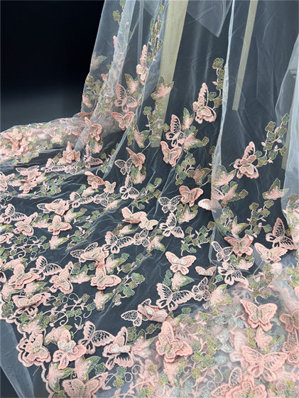 In stock unilateral milk silk 3D butterfly LACE women's dress dress evening dress mesh three-dimensional embroidery fabric LACE