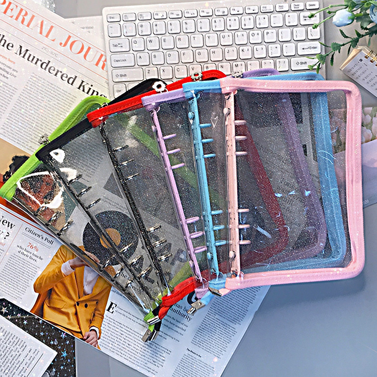 South Korea Thence Flat for Transparent Glitter Zipper 6-hole Loose-leaf Notebook ins Star Chaser Book A5A6