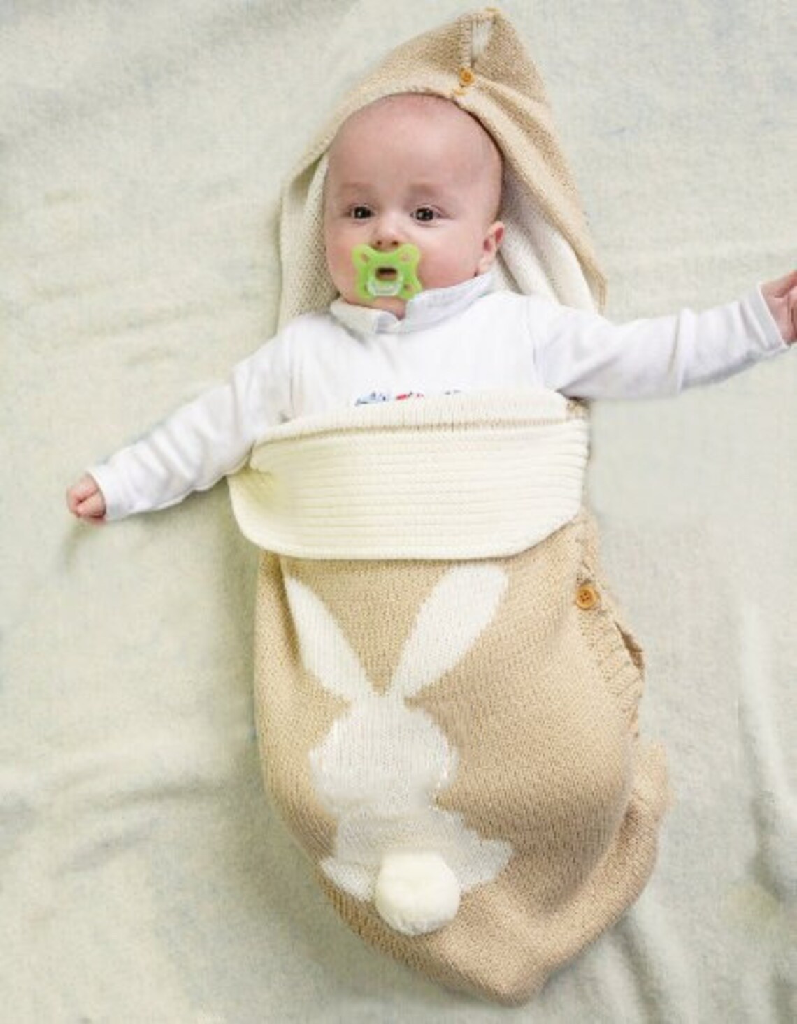 INS new European and American solid color baby knitted rabbit button sleeping bag outdoor stroller wool baby sleeping bag in stock