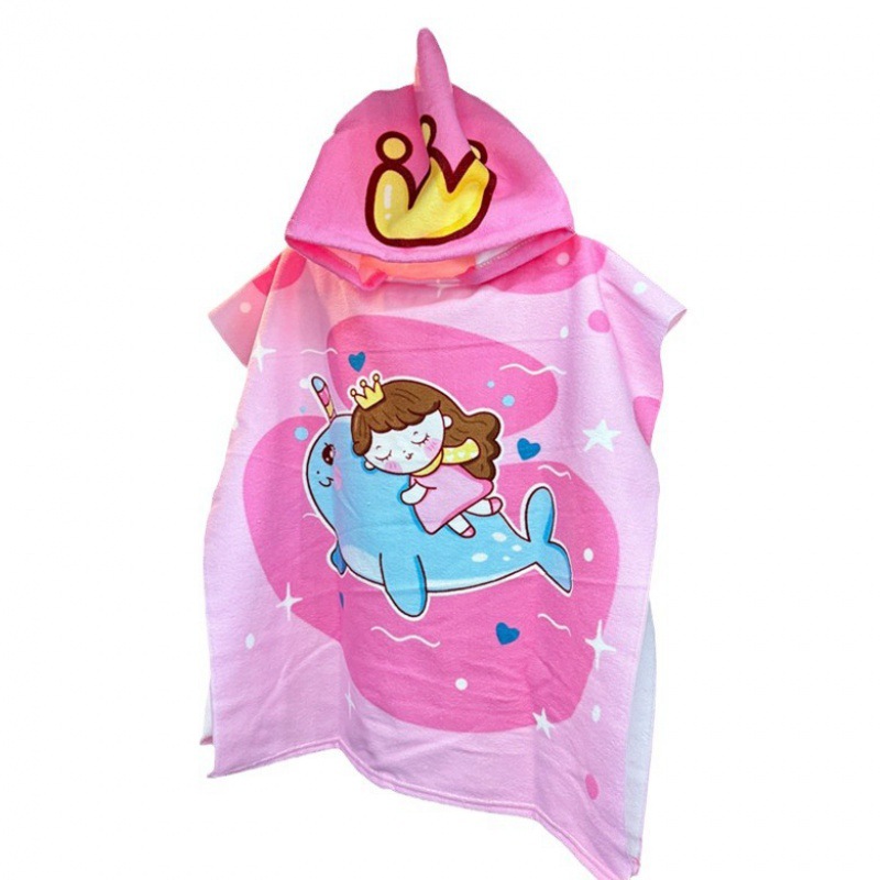 Children's Bath Towel Hooded Poncho Bathrobe Super Soft Wearable Baby Absorbent Towel for Boys and Girls Swimming