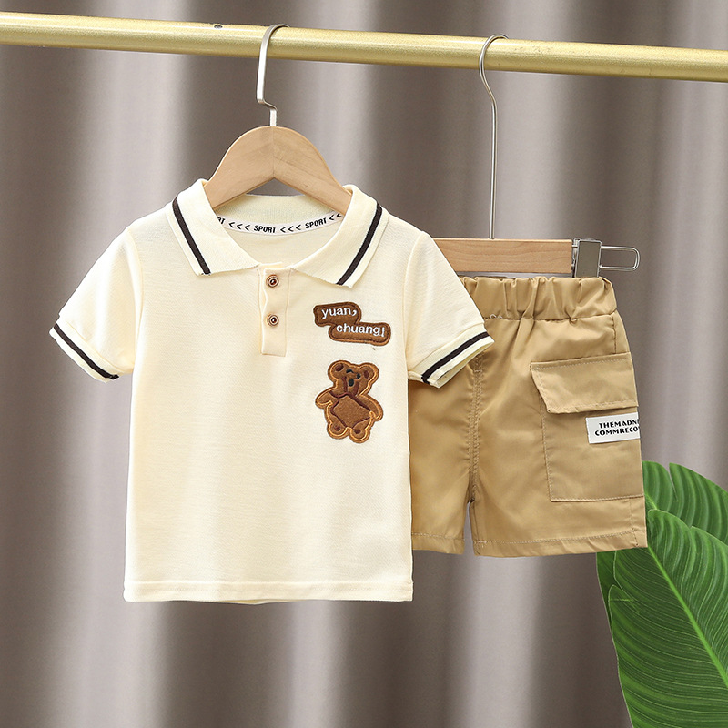 Boys' Summer Wear Children's Short-sleeved Suit Summer New Style Baby Boys' Fashion Striped Polo Shirt Two-piece Set