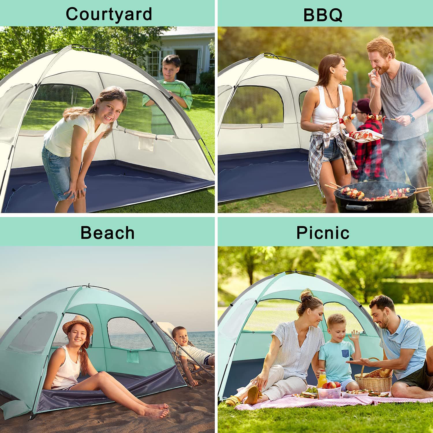Outdoor camping party portable multi-person awning European and American popular seaside leisure sun protection breathable beach tent