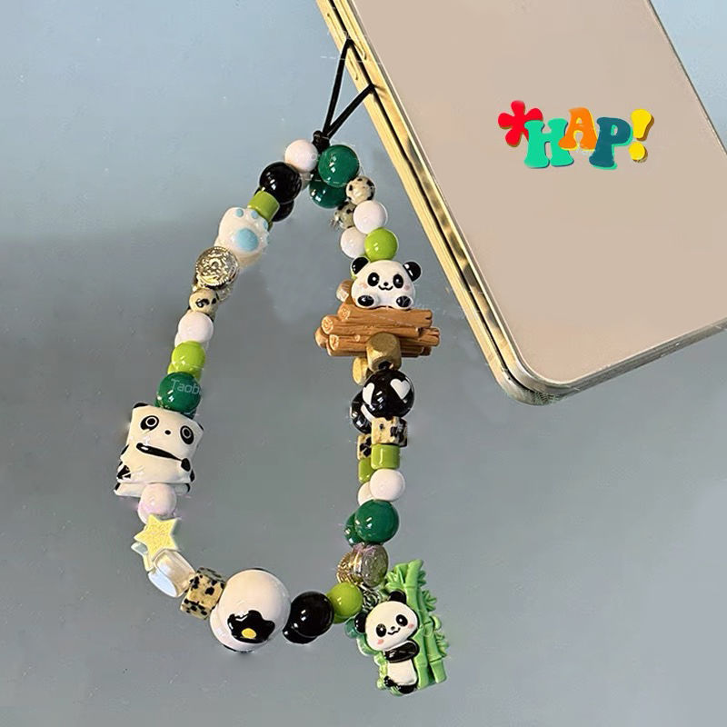 原創中國風卡通熊貓串珠手機鏈可愛包包掛件禮品panda禮物ins掛飾